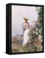 Lady in Flower Garden-Childe Hassam-Framed Stretched Canvas