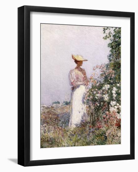 Lady in Flower Garden-Childe Hassam-Framed Giclee Print