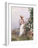 Lady in Flower Garden-Childe Hassam-Framed Giclee Print