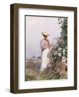 Lady in Flower Garden-Frederick Childe Hassam-Framed Giclee Print