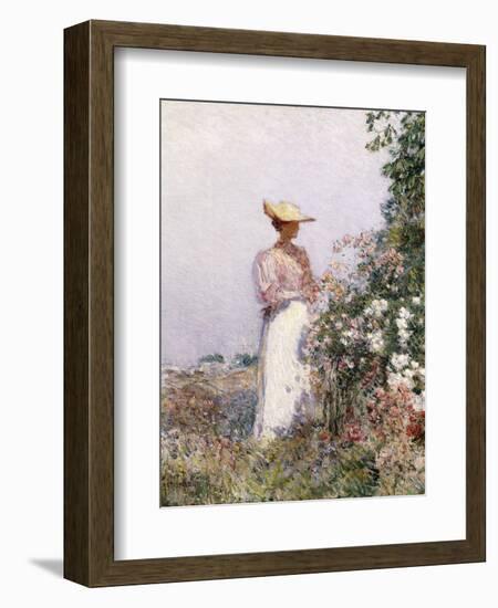 Lady in Flower Garden-Frederick Childe Hassam-Framed Giclee Print