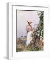 Lady in Flower Garden-Frederick Childe Hassam-Framed Giclee Print