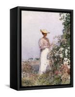 Lady in Flower Garden-Frederick Childe Hassam-Framed Stretched Canvas