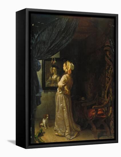 Lady in Front of Mirror-Frans Van Mieris-Framed Stretched Canvas