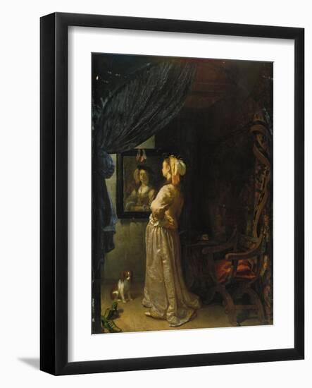 Lady in Front of Mirror-Frans Van Mieris-Framed Giclee Print