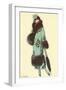 Lady in Fur-Trimmed Coat with Umbrella-null-Framed Art Print