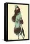 Lady in Fur-Trimmed Coat with Umbrella-null-Framed Stretched Canvas