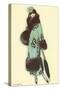Lady in Fur-Trimmed Coat with Umbrella-null-Stretched Canvas