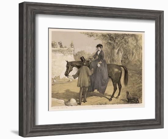 Lady in Her Riding Habit is Helped to Dismount by a Gentleman-Edmond Morin-Framed Art Print