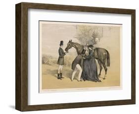 Lady in Her Riding Habit is Helped to Mount by a Gentleman While Her Groom Holds Her Horse's Head-Edmond Morin-Framed Art Print