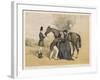 Lady in Her Riding Habit is Helped to Mount by a Gentleman While Her Groom Holds Her Horse's Head-Edmond Morin-Framed Art Print