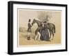 Lady in Her Riding Habit is Helped to Mount by a Gentleman While Her Groom Holds Her Horse's Head-Edmond Morin-Framed Art Print