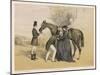 Lady in Her Riding Habit is Helped to Mount by a Gentleman While Her Groom Holds Her Horse's Head-Edmond Morin-Mounted Art Print