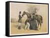 Lady in Her Riding Habit is Helped to Mount by a Gentleman While Her Groom Holds Her Horse's Head-Edmond Morin-Framed Stretched Canvas