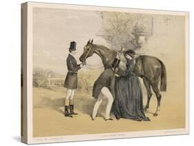 Lady in Her Riding Habit is Helped to Mount by a Gentleman While Her Groom Holds Her Horse's Head-Edmond Morin-Stretched Canvas