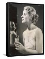 Lady in Her Slip Putting on Her Perfume Before Dressing-null-Framed Stretched Canvas