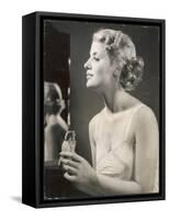 Lady in Her Slip Putting on Her Perfume Before Dressing-null-Framed Stretched Canvas