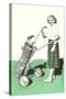 Lady in Plaid Skirt with Golf Bag-null-Stretched Canvas