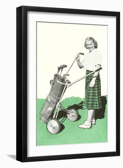 Lady in Plaid Skirt with Golf Bag-null-Framed Art Print