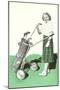 Lady in Plaid Skirt with Golf Bag-null-Mounted Art Print