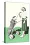 Lady in Plaid Skirt with Golf Bag-null-Stretched Canvas