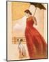 Lady in Red with Dog-Joadoor-Mounted Art Print