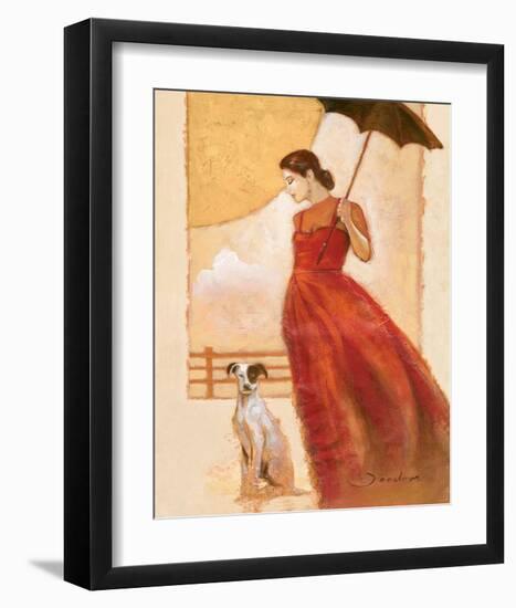 Lady in Red with Dog-Joadoor-Framed Art Print