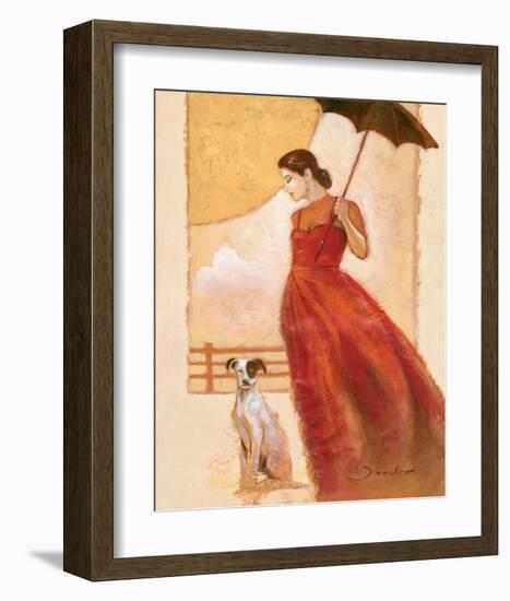 Lady in Red with Dog-Joadoor-Framed Art Print