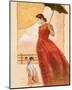 Lady in Red with Dog-Joadoor-Mounted Art Print