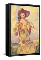 Lady in Spotted Flapper Dress-null-Framed Stretched Canvas