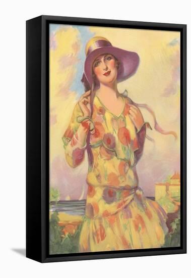 Lady in Spotted Flapper Dress-null-Framed Stretched Canvas