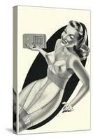 Lady in Underwear Adjusting Radio-null-Stretched Canvas