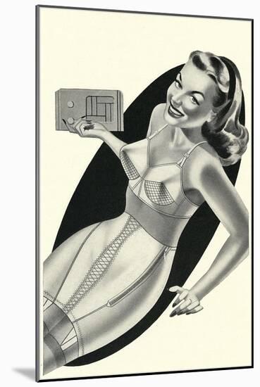 Lady in Underwear Adjusting Radio-null-Mounted Art Print