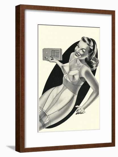 Lady in Underwear Adjusting Radio-null-Framed Art Print