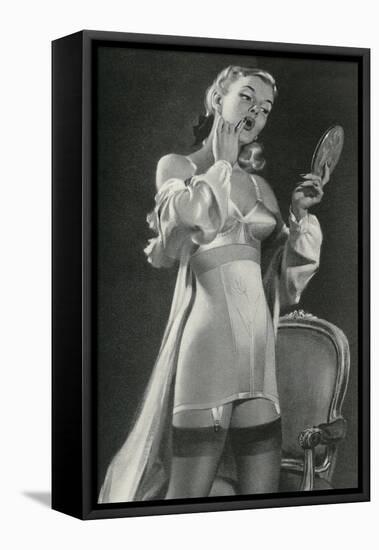 Lady in Underwear Applying Make-up-null-Framed Stretched Canvas