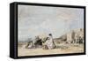 Lady in White on the Beach at Trouville-Eugène-Louis Boudin-Framed Stretched Canvas