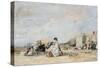 Lady in White on the Beach at Trouville-Eugène-Louis Boudin-Stretched Canvas