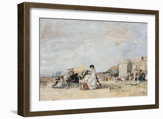 Lady in White on the Beach at Trouville-Eugène-Louis Boudin-Framed Giclee Print