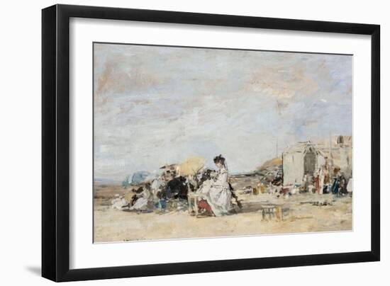 Lady in White on the Beach at Trouville-Eugène-Louis Boudin-Framed Giclee Print