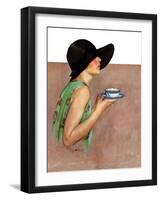 "Lady in Wide Brim Hat Holding Tea Cup,"March 24, 1928-Penrhyn Stanlaws-Framed Giclee Print