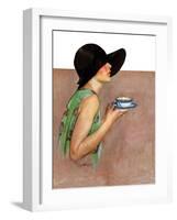 "Lady in Wide Brim Hat Holding Tea Cup,"March 24, 1928-Penrhyn Stanlaws-Framed Giclee Print