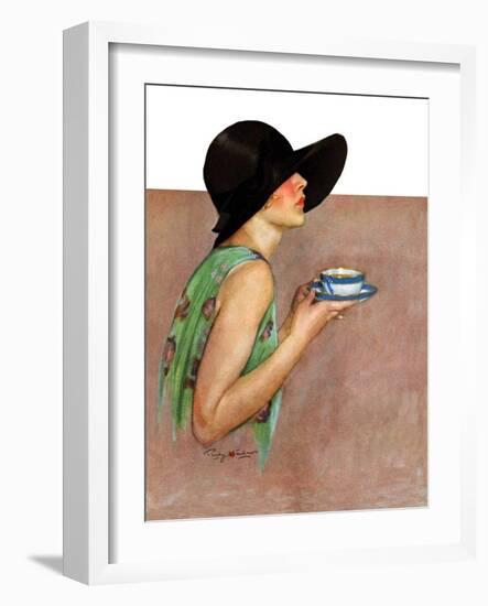 "Lady in Wide Brim Hat Holding Tea Cup,"March 24, 1928-Penrhyn Stanlaws-Framed Giclee Print