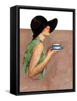 "Lady in Wide Brim Hat Holding Tea Cup,"March 24, 1928-Penrhyn Stanlaws-Framed Stretched Canvas