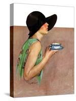 "Lady in Wide Brim Hat Holding Tea Cup,"March 24, 1928-Penrhyn Stanlaws-Stretched Canvas