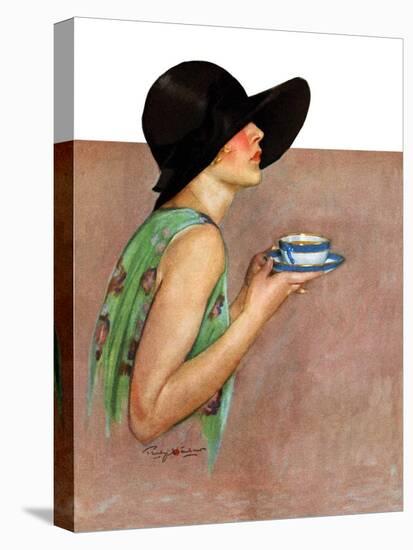 "Lady in Wide Brim Hat Holding Tea Cup,"March 24, 1928-Penrhyn Stanlaws-Stretched Canvas