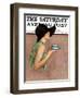 "Lady in Wide Brim Hat Holding Tea Cup," Saturday Evening Post Cover, March 24, 1928-Penrhyn Stanlaws-Framed Giclee Print