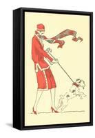 Lady in Wind Restraining Dog-null-Framed Stretched Canvas