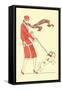 Lady in Wind Restraining Dog-null-Framed Stretched Canvas