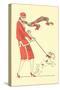 Lady in Wind Restraining Dog-null-Stretched Canvas