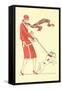 Lady in Wind Restraining Dog-null-Framed Stretched Canvas